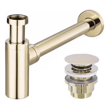 REA-A5692 - Vattenlås för handfat med CLICK-CLACK-bottenventil, Ø 6,4 cm, guldig