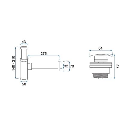 REA-A8586 - Tvättställssifon med CLICK-CLACK-bottenventil, Ø 6,4 cm, borstad guld