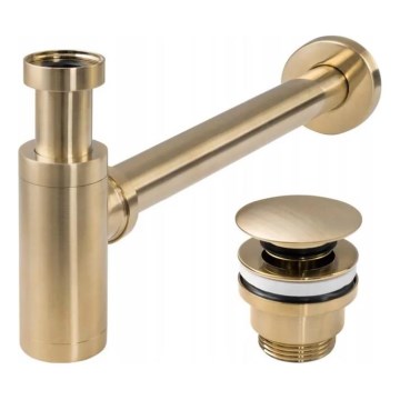 REA-A8586 - Tvättställssifon med CLICK-CLACK-bottenventil, Ø 6,4 cm, borstad guld
