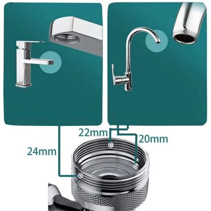 REA-B0660 - Svängbar adapter för tvättställsblandare, blank krom