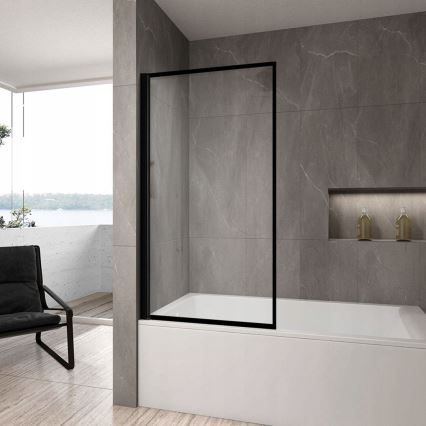 REA-K7390 - LAGOS badkarsvägg 140x80 cm svart/klart glas