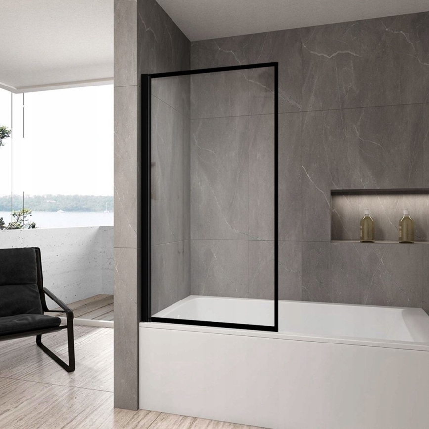 REA-K7390 - LAGOS badkarsvägg 140x80 cm svart/klart glas