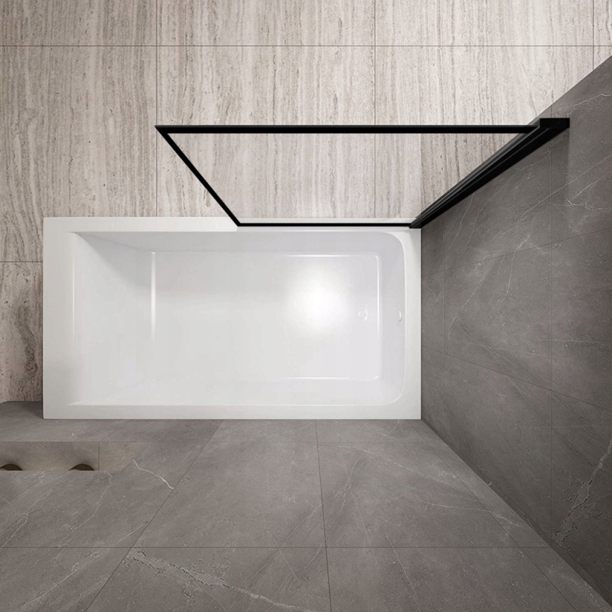 REA-K7390 - LAGOS badkarsvägg 140x80 cm svart/klart glas