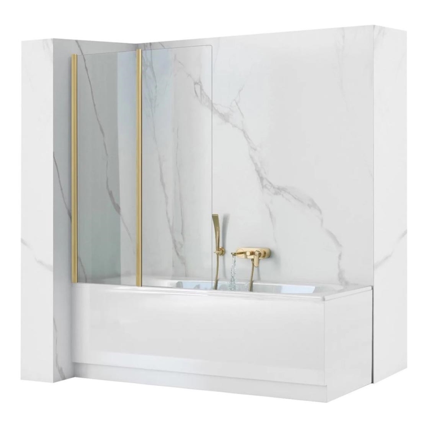 REA-K9777 - Hopfällbar badkarsvägg AGAT 140x100 cm borstad guld/klar glas