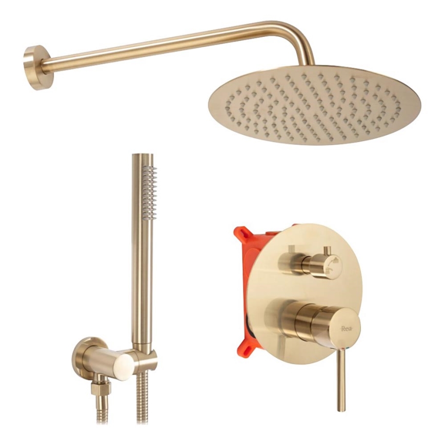 REA-P4160 - Duschset med inbyggd blandare LUNGO i borstat guld