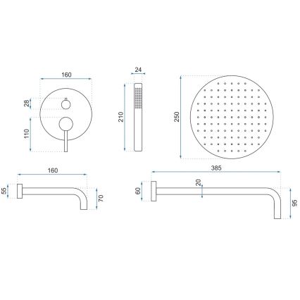 REA-P6609 - Duschset med termostatisk inbyggnadsblandare LUNGO, borstad guldfinish