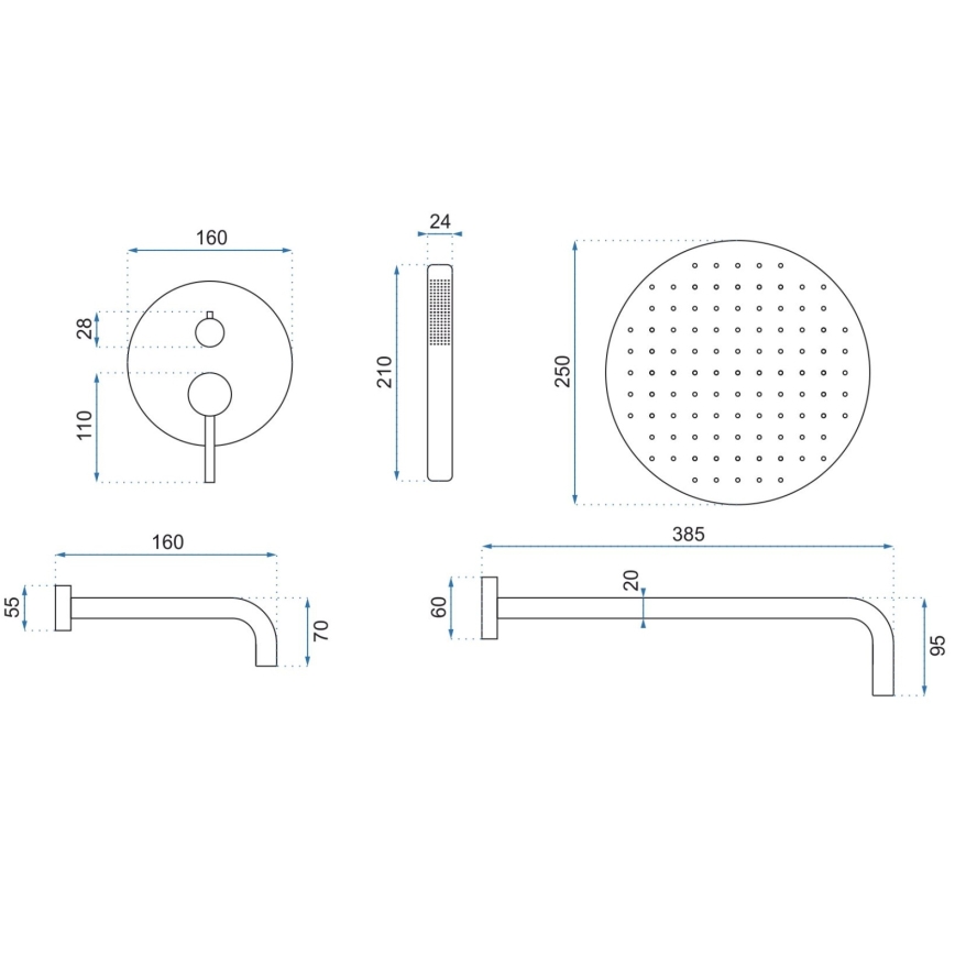 REA-P6609 - Duschset med termostatisk inbyggnadsblandare LUNGO, borstad guldfinish