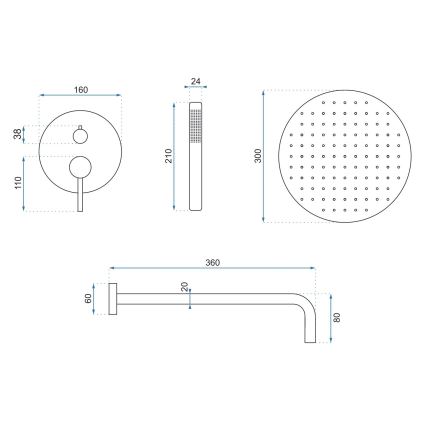 REA-P8007 - Duschset med infälld blandare LUNGO i blank krom