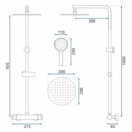 REA-P8804 - Duschset med termostatblandare BLISS matt svart