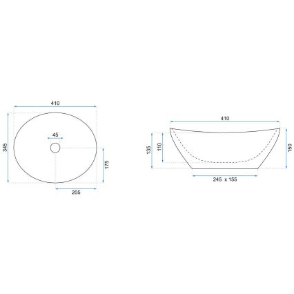 REA-U0133 - Tvättställ för bänkskiva SOFIA 34,5 x 41 cm, keramik, blank vit