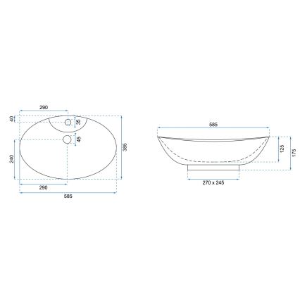 REA-U0160 - Tvättställ för bänkskiva ROSA 38,5x58,5 cm keramik/blank vit