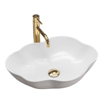 REA-U0265 - Handfat för bänkskiva PEARL 38x50,5 cm keramik/blank vit
