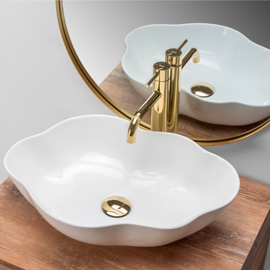 REA-U0265 - Handfat för bänkskiva PEARL 38x50,5 cm keramik/blank vit