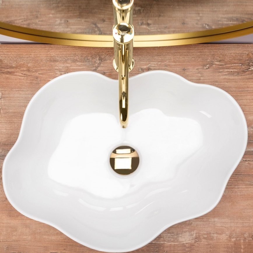 REA-U0265 - Handfat för bänkskiva PEARL 38x50,5 cm keramik/blank vit