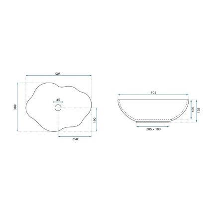 REA-U0265 - Handfat för bänkskiva PEARL 38x50,5 cm keramik/blank vit