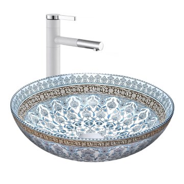 REA-U0267 - Handfat för bänkskiva ARTE Ø 40 cm keramik/ornamentalt mönster