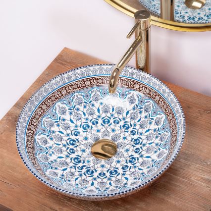 REA-U0267 - Handfat för bänkskiva ARTE Ø 40 cm keramik/ornamentalt mönster