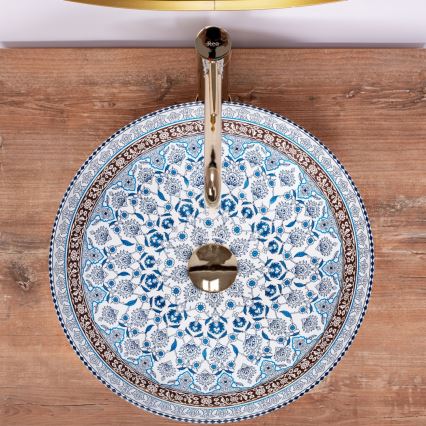 REA-U0267 - Handfat för bänkskiva ARTE Ø 40 cm keramik/ornamentalt mönster