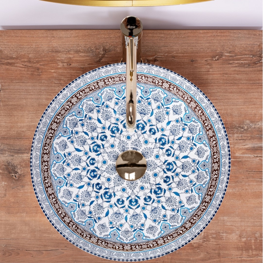 REA-U0267 - Handfat för bänkskiva ARTE Ø 40 cm keramik/ornamentalt mönster