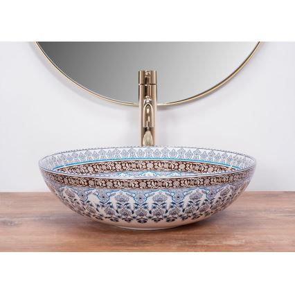 REA-U0267 - Handfat för bänkskiva ARTE Ø 40 cm keramik/ornamentalt mönster