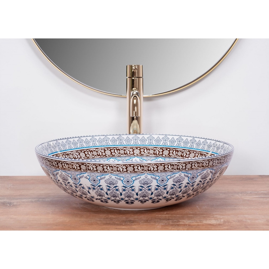 REA-U0267 - Handfat för bänkskiva ARTE Ø 40 cm keramik/ornamentalt mönster