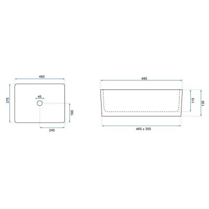 REA-U0669 - Tvättställ för bänkskiva ANITA 37,5x48,5 cm keramik/blank vit