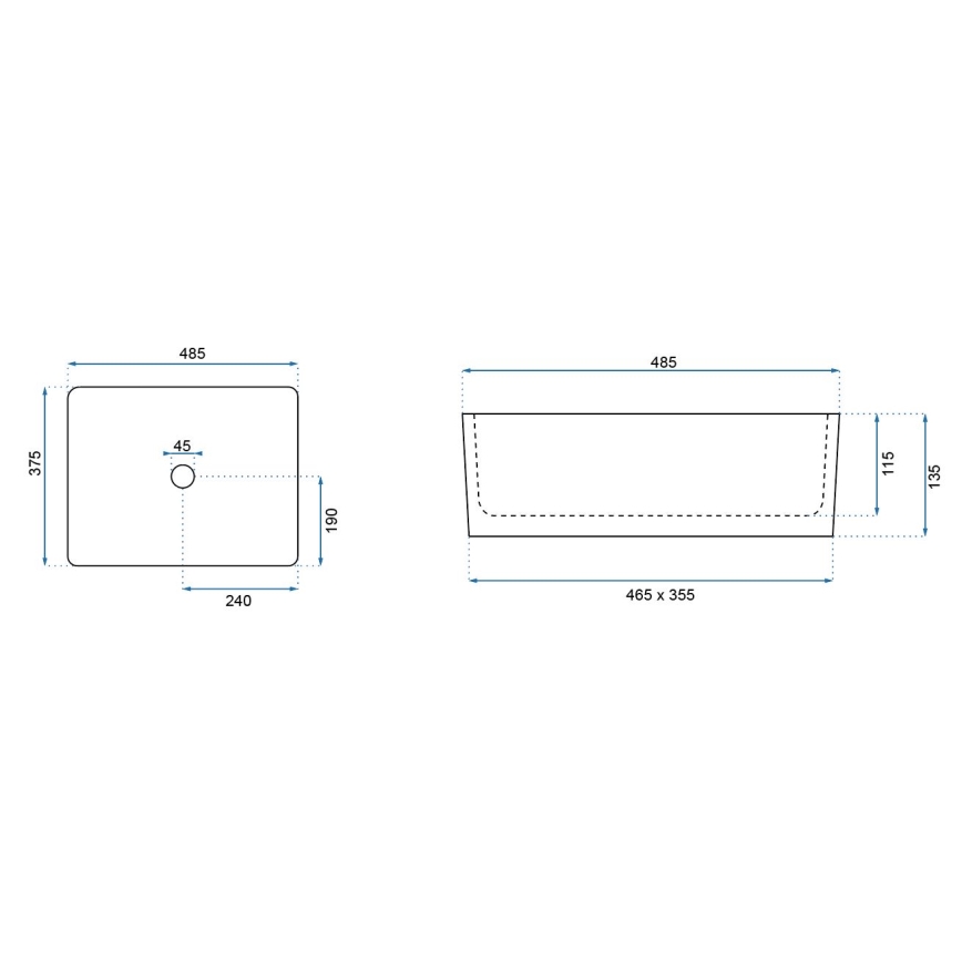 REA-U0669 - Tvättställ för bänkskiva ANITA 37,5x48,5 cm keramik/blank vit