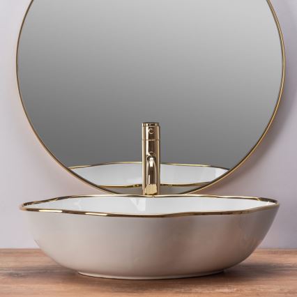 REA-U0696 - Handfat för bänkskiva PEARL 38x50,5 cm keramik/blank vit/guld