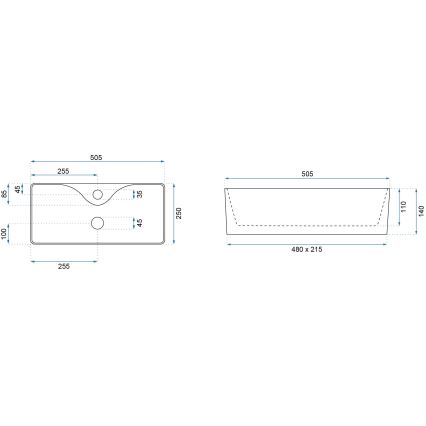 REA-U0699 - Handfat för bänkskiva MERY 25x50,5 cm keramik/blank vit