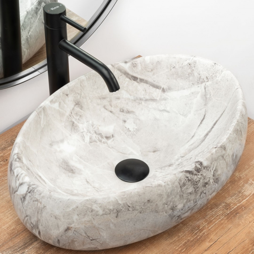 REA-U1020 - Tvättställ LINDA för bänkskiva 34 x 48,5 cm, keramik/stensimitation