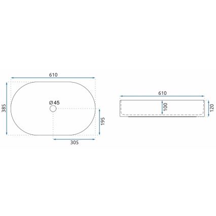 REA-U1055 - Tvättställ för bänkskiva NADIA 38,5x61 cm keramik/blank vit