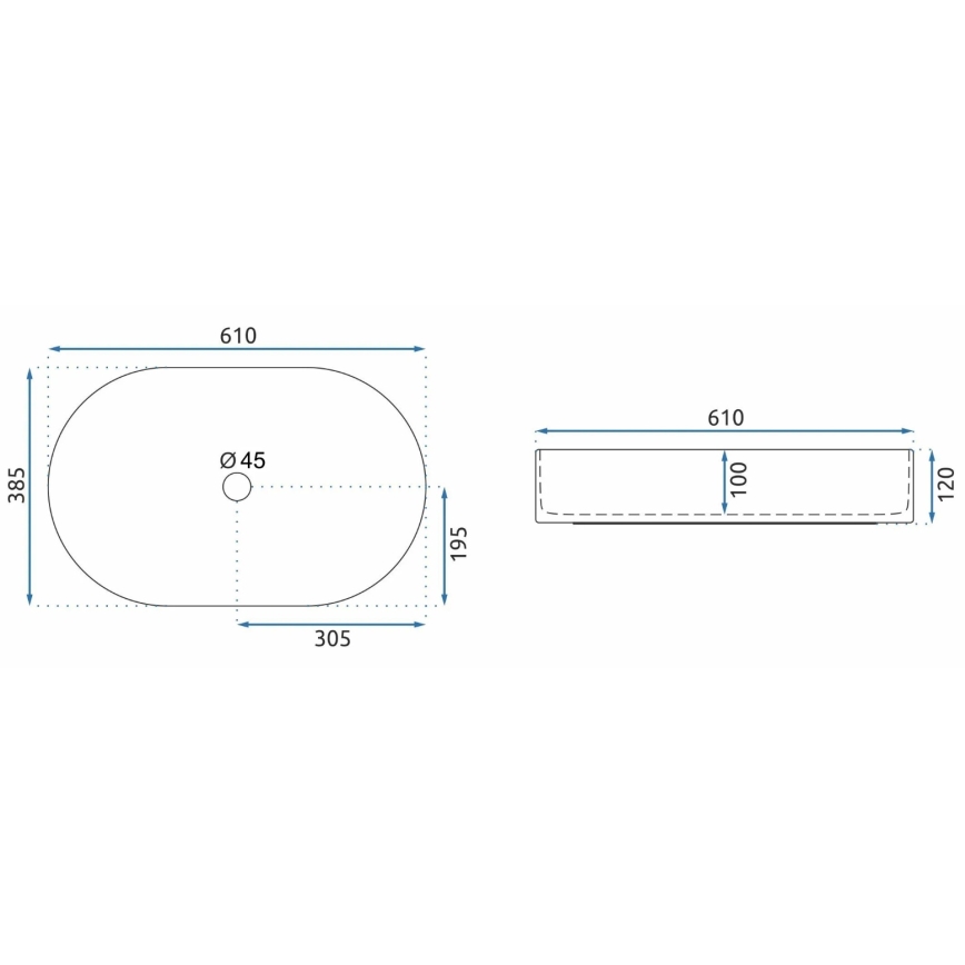 REA-U1055 - Tvättställ för bänkskiva NADIA 38,5x61 cm keramik/blank vit