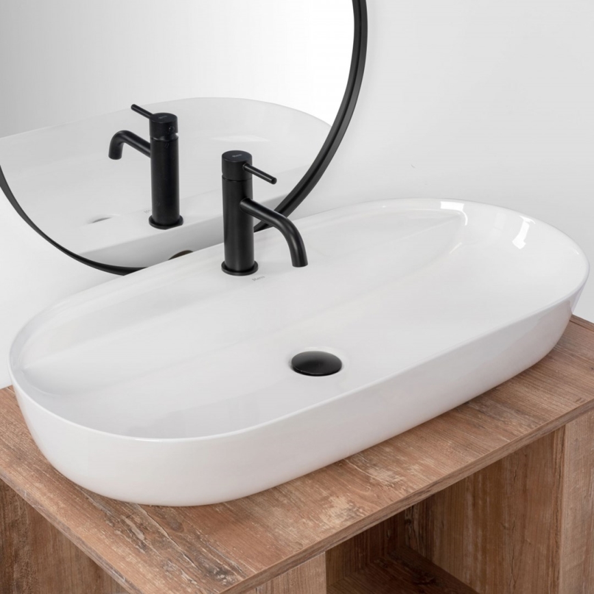 REA-U2541 - AURA tvättställ för bänkskiva 41x81 cm i keramik, blank vit