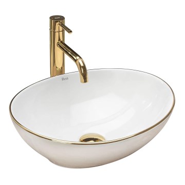 REA-U3287 - Handfat för bänkskiva SOFIA 34,5 x 41 cm keramik/blank vit/guld