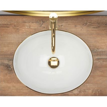 REA-U3287 - Handfat för bänkskiva SOFIA 34,5 x 41 cm keramik/blank vit/guld