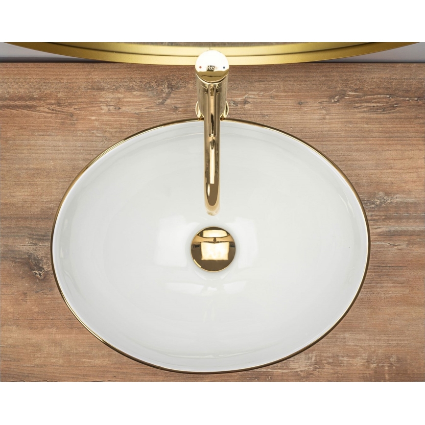REA-U3287 - Handfat för bänkskiva SOFIA 34,5 x 41 cm keramik/blank vit/guld