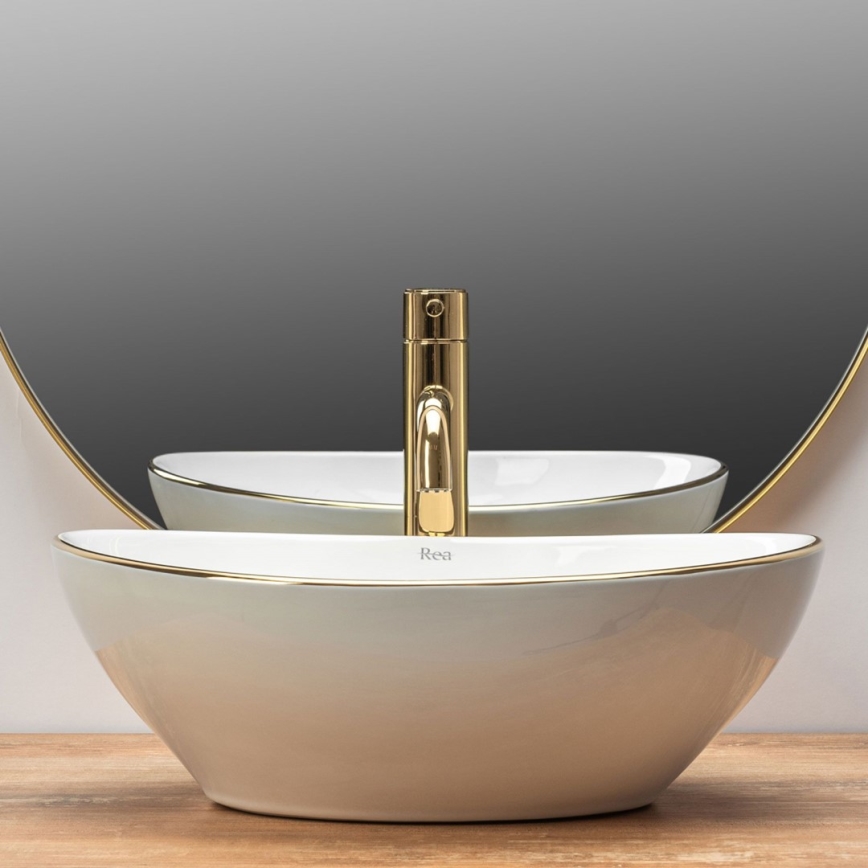 REA-U3287 - Handfat för bänkskiva SOFIA 34,5 x 41 cm keramik/blank vit/guld