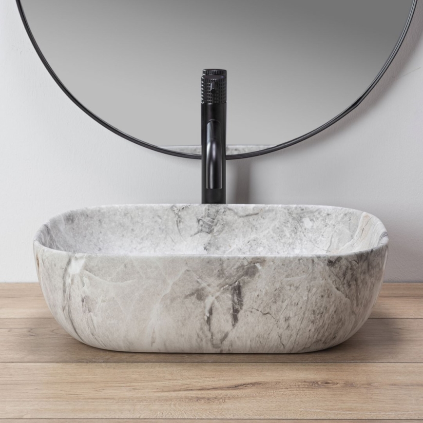 REA-U3800 - Tvättställ för bänkskiva LIVIA 33,5x46,5 cm keramik/grå/stenimitation
