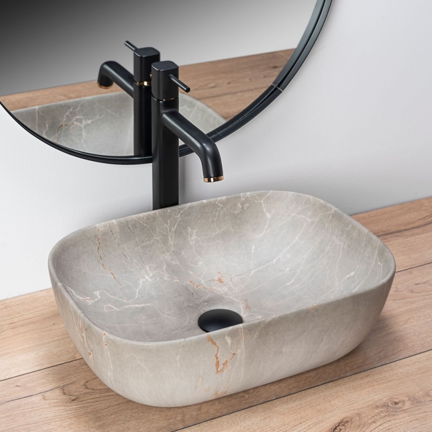 REA-U3802 - Handfat för bänkskiva LIVIA 33,5x46,5 cm keramik/grå/marmordekor