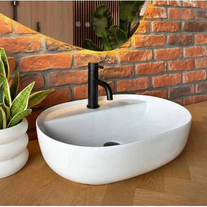 REA-U4620 - Handfat för bänkskiva AURA 38,5x50,5 cm keramik/blankvit