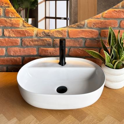 REA-U4620 - Handfat för bänkskiva AURA 38,5x50,5 cm keramik/blankvit