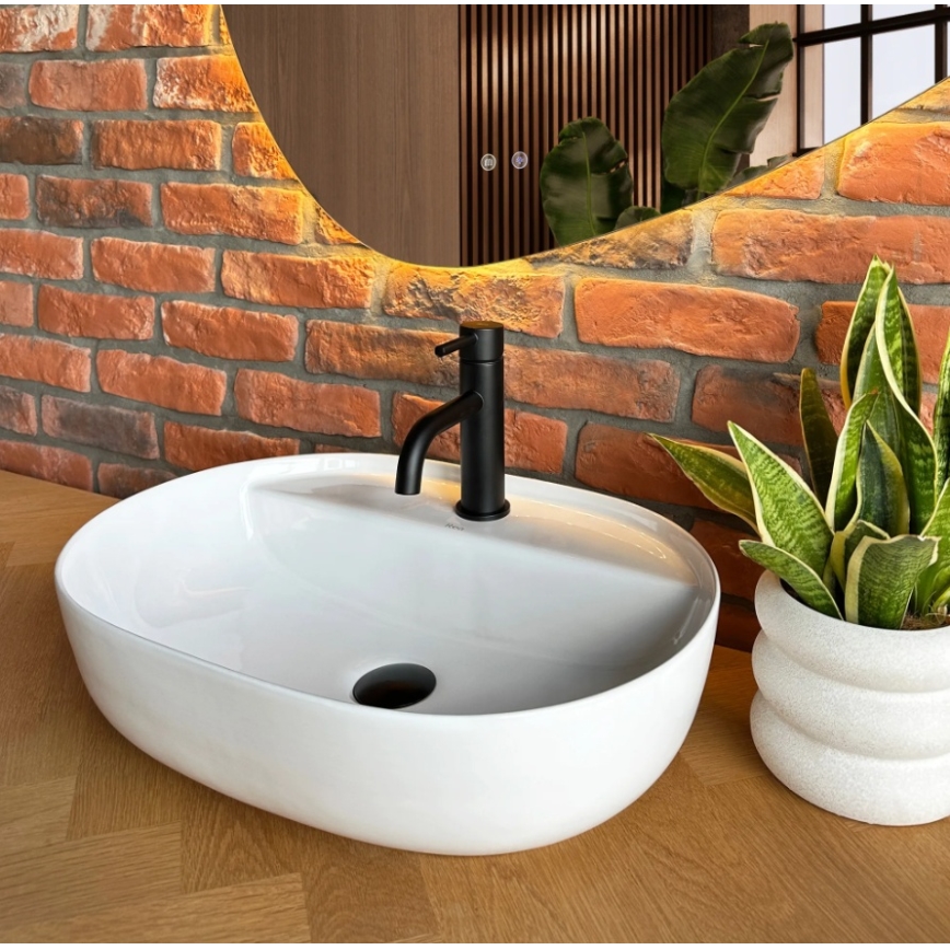 REA-U4620 - Handfat för bänkskiva AURA 38,5x50,5 cm keramik/blankvit