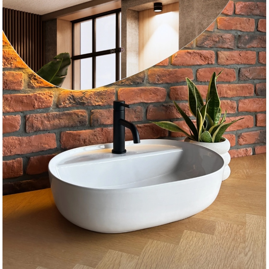REA-U4620 - Handfat för bänkskiva AURA 38,5x50,5 cm keramik/blankvit
