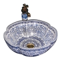 REA-U5666 - Handfat för bänkskiva VIVIEN Ø 42,5 cm, keramik med ornamentellt mönster