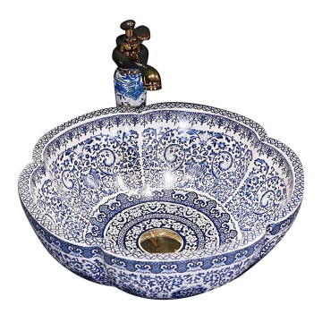 REA-U5666 - Handfat för bänkskiva VIVIEN Ø 42,5 cm, keramik med ornamentellt mönster