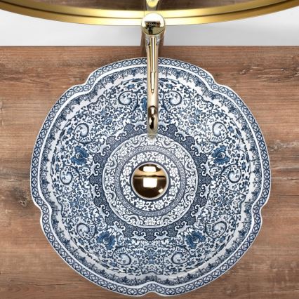 REA-U5666 - Handfat för bänkskiva VIVIEN Ø 42,5 cm, keramik med ornamentellt mönster