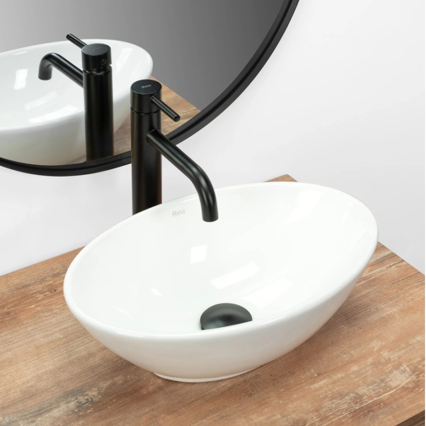 REA-U5804 - Påliggande handfat PAMELA MINI 26,5x40 cm keramik/glänsande vit