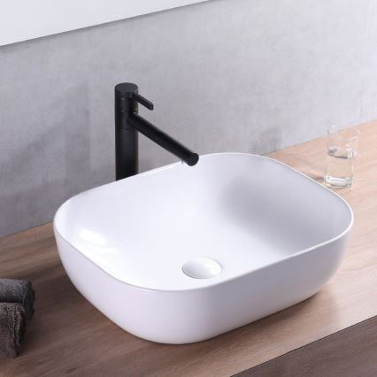 REA-U6521 - Handfat för bänkskiva BELINDA SLIM 33,5x46,5 cm keramik/glänsande vit
