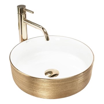 REA-U6630 - Tvättställ för bänkskiva SAMI Ø 36 cm, keramik/vit/borstad guld