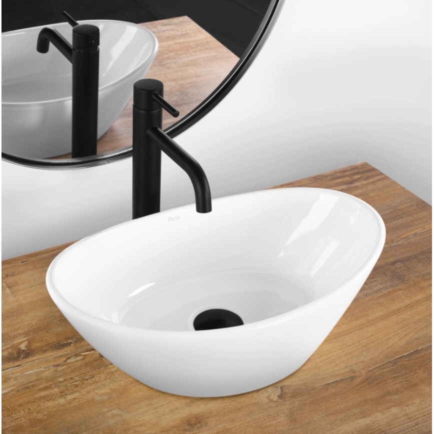 REA-U6802 - Tvättställ för bänkskiva KATE 27x45 cm keramik/högblank vit
